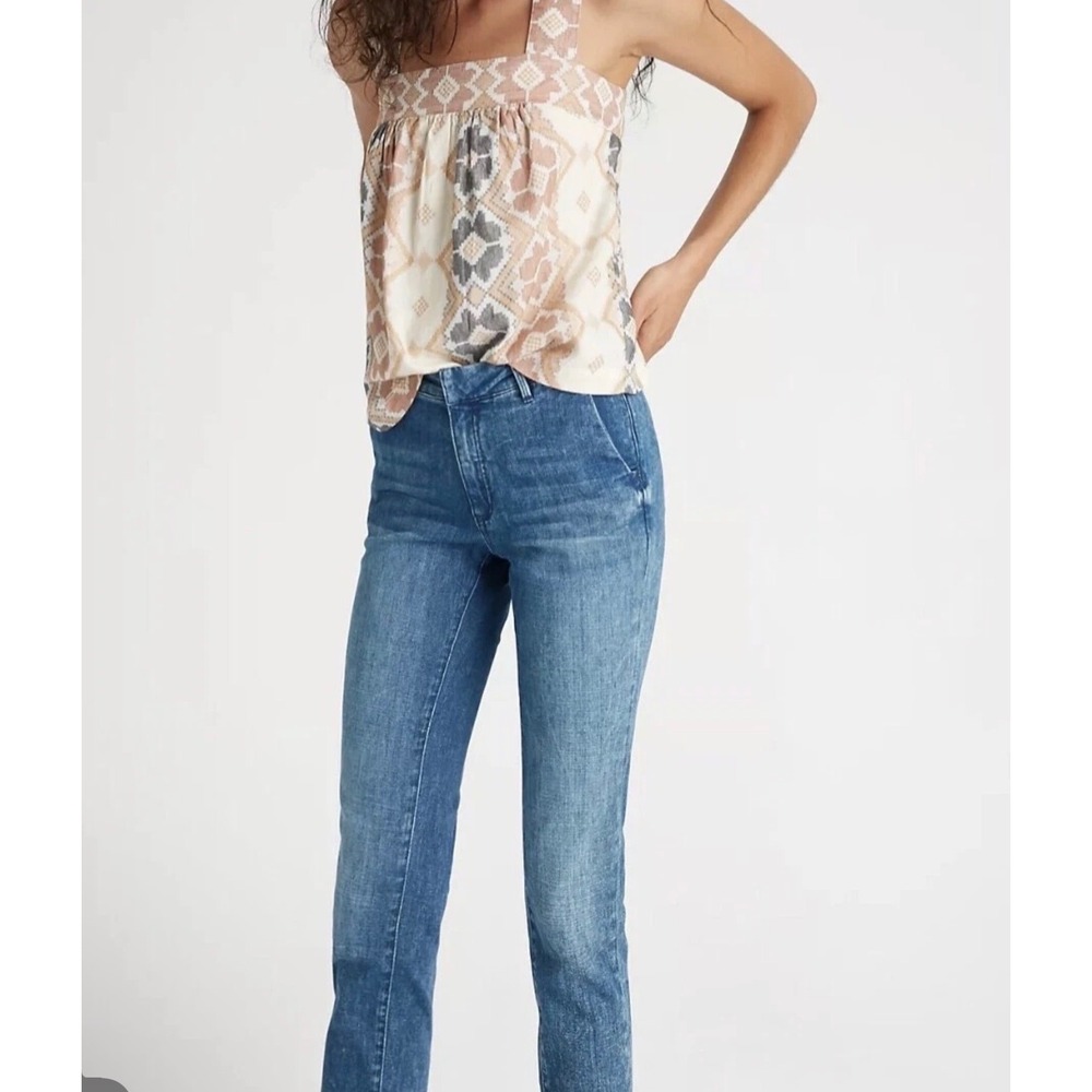 Pilcro and the Letterpress Womens 27 Petite Slim Straight Leg Jeans Medium Wash